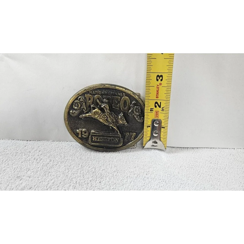 Vintage Hesston Rodeo Belt Buckle Mens Gold Tone 1977 NFR Limited Edition
